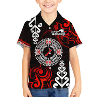 New Zealand Waitangi Day Personalised Family Matching Short Sleeve Bodycon Dress and Hawaiian Shirt Aotearoa Te Ra O Waitangi With Maori Tattoo LT9 Son's Shirt Red - Polynesian Pride