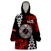 New Zealand Waitangi Day Personalised Wearable Blanket Hoodie Aotearoa Te Ra O Waitangi With Maori Tattoo LT9 One Size Red - Polynesian Pride