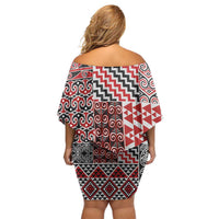 Aotearoa Kowhaiwhai Taniko Patchwork Motifs Family Matching Off Shoulder Short Dress and Hawaiian Shirt LT9 - Polynesian Pride