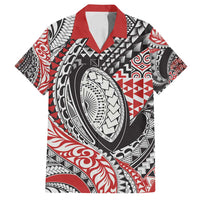 Aotearoa Maori Rugby Tribal Tattoo Family Matching Long Sleeve Bodycon Dress and Hawaiian Shirt Kowhaiwhai Taniko Patchwork Motifs LT9 Dad's Shirt - Short Sleeve Red - Polynesian Pride