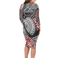 Aotearoa Maori Rugby Tribal Tattoo Family Matching Long Sleeve Bodycon Dress and Hawaiian Shirt Kowhaiwhai Taniko Patchwork Motifs LT9 - Polynesian Pride