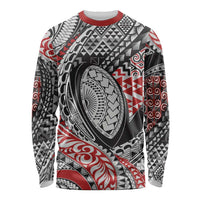 Aotearoa Maori Rugby Tribal Tattoo Long Sleeve Shirt Kowhaiwhai Taniko Patchwork Motifs LT9 Unisex Red - Polynesian Pride