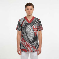 Aotearoa Maori Rugby Tribal Tattoo Scrub Top Kowhaiwhai Taniko Patchwork Motifs - Polynesian Pride
