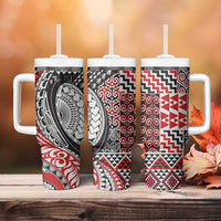 Aotearoa Maori Rugby Tribal Tattoo Tumbler With Handle Kowhaiwhai Taniko Patchwork Motifs LT9 - Polynesian Pride