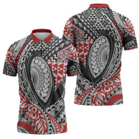 Aotearoa Maori Rugby Tribal Tattoo Zipper Polo Shirt Kowhaiwhai Taniko Patchwork Motifs - Polynesian Pride