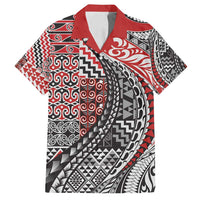 Aotearoa Maori Tribal Tattoo Family Matching Off Shoulder Short Dress and Hawaiian Shirt Kowhaiwhai Taniko Patchwork Motifs LT9 Dad's Shirt - Short Sleeve Red - Polynesian Pride