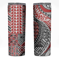 Aotearoa Maori Tribal Tattoo Skinny Tumbler Kowhaiwhai Taniko Patchwork Motifs LT9 Red - Polynesian Pride