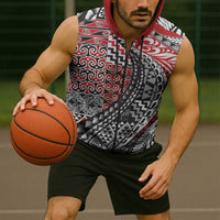Aotearoa Maori Tribal Tattoo Sleeveless Zip Hoodie Kowhaiwhai Taniko Patchwork Motifs LT9 - Polynesian Pride