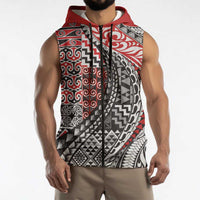 Aotearoa Maori Tribal Tattoo Sleeveless Zip Hoodie Kowhaiwhai Taniko Patchwork Motifs LT9 - Polynesian Pride