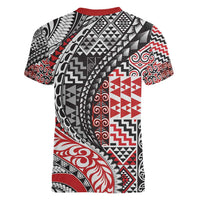 Aotearoa Maori Tribal Tattoo Women V-Neck T-Shirt Kowhaiwhai Taniko Patchwork Motifs LT9 - Polynesian Pride
