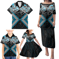 Blue Aotearoa Tukutuku Manawa Tapu Family Matching Puletasi and Hawaiian Shirt Ta Moko Toi Maori LT9 - Polynesian Pride