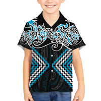 Blue Aotearoa Tukutuku Manawa Tapu Family Matching Puletasi and Hawaiian Shirt Ta Moko Toi Maori LT9 Son's Shirt Blue - Polynesian Pride