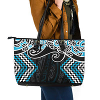 Blue Aotearoa Tukutuku Manawa Tapu Leather Tote Bag Ta Moko Toi Maori LT9 - Polynesian Pride