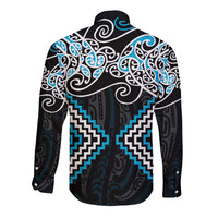 Blue Aotearoa Tukutuku Manawa Tapu Long Sleeve Button Shirt Ta Moko Toi Maori