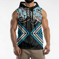 Blue Aotearoa Tukutuku Manawa Tapu Sleeveless Zip Hoodie Ta Moko Toi Maori LT9 - Polynesian Pride