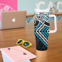 Blue Aotearoa Tukutuku Manawa Tapu Tumbler With Handle Ta Moko Toi Maori LT9 - Polynesian Pride