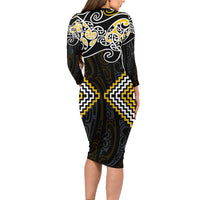 Gold Aotearoa Tukutuku Manawa Tapu Family Matching Long Sleeve Bodycon Dress and Hawaiian Shirt Ta Moko Toi Maori LT9 - Polynesian Pride