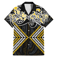 Gold Aotearoa Tukutuku Manawa Tapu Family Matching Mermaid Dress and Hawaiian Shirt Ta Moko Toi Maori LT9 Dad's Shirt - Short Sleeve Gold - Polynesian Pride