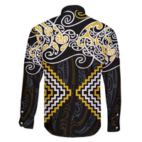 Gold Aotearoa Tukutuku Manawa Tapu Family Matching Off Shoulder Short Dress and Hawaiian Shirt Ta Moko Toi Maori LT9 - Polynesian Pride