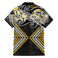 Gold Aotearoa Tukutuku Manawa Tapu Family Matching Short Sleeve Bodycon Dress and Hawaiian Shirt Ta Moko Toi Maori LT9 - Polynesian Pride