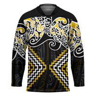 Gold Aotearoa Tukutuku Manawa Tapu Hockey Jersey Ta Moko Toi Maori - Polynesian Pride