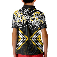 Gold Aotearoa Tukutuku Manawa Tapu Kid Polo Shirt Ta Moko Toi Maori LT9 - Polynesian Pride