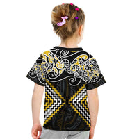 Gold Aotearoa Tukutuku Manawa Tapu Kid T Shirt Ta Moko Toi Maori LT9 - Polynesian Pride
