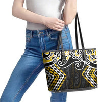 Gold Aotearoa Tukutuku Manawa Tapu Leather Tote Bag Ta Moko Toi Maori LT9 - Polynesian Pride
