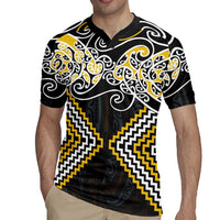 Gold Aotearoa Tukutuku Manawa Tapu Rugby Jersey Ta Moko Toi Maori LT9 - Polynesian Pride