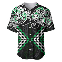 Green Aotearoa Tukutuku Manawa Tapu Baseball Jersey Ta Moko Toi Maori LT9 Green - Polynesian Pride