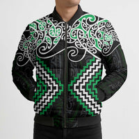 Green Aotearoa Tukutuku Manawa Tapu Bomber Puffer Jacket Ta Moko Toi Maori - Polynesian Pride