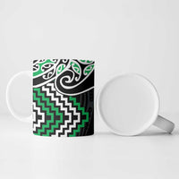 Green Aotearoa Tukutuku Manawa Tapu Ceramic Mug Ta Moko Toi Maori - Polynesian Pride