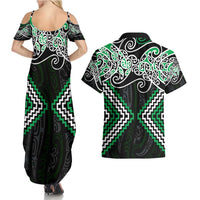 Green Aotearoa Tukutuku Manawa Tapu Couples Matching Summer Maxi Dress and Hawaiian Shirt Ta Moko Toi Maori LT9 - Polynesian Pride