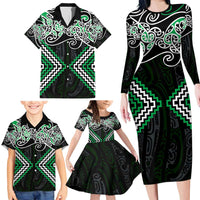 Green Aotearoa Tukutuku Manawa Tapu Family Matching Long Sleeve Bodycon Dress and Hawaiian Shirt Ta Moko Toi Maori LT9 - Polynesian Pride