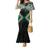 Green Aotearoa Tukutuku Manawa Tapu Family Matching Mermaid Dress and Hawaiian Shirt Ta Moko Toi Maori LT9 Mom's Dress Green - Polynesian Pride