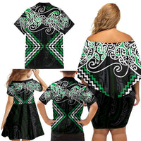 Green Aotearoa Tukutuku Manawa Tapu Family Matching Off Shoulder Short Dress and Hawaiian Shirt Ta Moko Toi Maori LT9 - Polynesian Pride