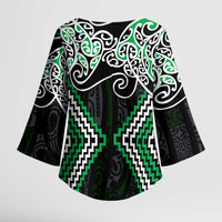 Green Aotearoa Tukutuku Manawa Tapu Kimono Sleeve Blouse Ta Moko Toi Maori - Polynesian Pride