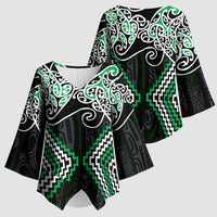 Green Aotearoa Tukutuku Manawa Tapu Kimono Sleeve Blouse Ta Moko Toi Maori - Polynesian Pride