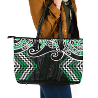 Green Aotearoa Tukutuku Manawa Tapu Leather Tote Bag Ta Moko Toi Maori LT9 - Polynesian Pride