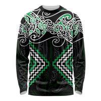 Green Aotearoa Tukutuku Manawa Tapu Long Sleeve Shirt Ta Moko Toi Maori LT9 Unisex Green - Polynesian Pride