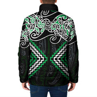 Green Aotearoa Tukutuku Manawa Tapu Padded Jacket Ta Moko Toi Maori - Polynesian Pride