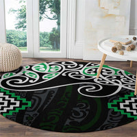 Green Aotearoa Tukutuku Manawa Tapu Round Carpet Ta Moko Toi Maori