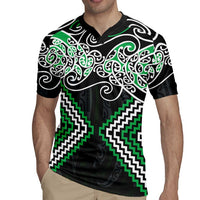 Green Aotearoa Tukutuku Manawa Tapu Rugby Jersey Ta Moko Toi Maori LT9 - Polynesian Pride