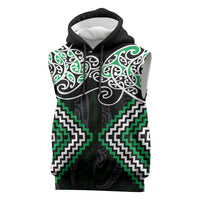 Green Aotearoa Tukutuku Manawa Tapu Sleeveless Hoodie Ta Moko Toi Maori - Polynesian Pride