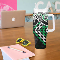Green Aotearoa Tukutuku Manawa Tapu Tumbler With Handle Ta Moko Toi Maori LT9 - Polynesian Pride