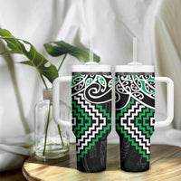 Green Aotearoa Tukutuku Manawa Tapu Tumbler With Handle Ta Moko Toi Maori LT9 - Polynesian Pride