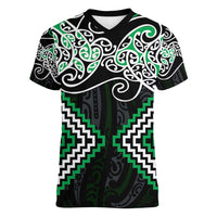 Green Aotearoa Tukutuku Manawa Tapu Women V-Neck T-Shirt Ta Moko Toi Maori LT9 Female Green - Polynesian Pride