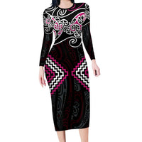 Pink Aotearoa Tukutuku Manawa Tapu Family Matching Long Sleeve Bodycon Dress and Hawaiian Shirt Ta Moko Toi Maori LT9 Mom's Dress Pink - Polynesian Pride