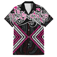 Pink Aotearoa Tukutuku Manawa Tapu Family Matching Puletasi and Hawaiian Shirt Ta Moko Toi Maori LT9 Dad's Shirt - Short Sleeve Pink - Polynesian Pride
