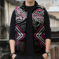 Pink Aotearoa Tukutuku Manawa Tapu Sleeveless Puffer Jacket Ta Moko Toi Maori - Polynesian Pride